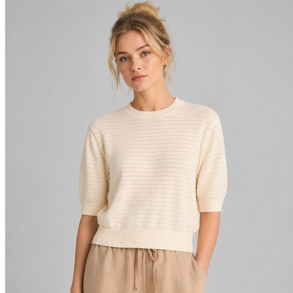 Madewell Sweaters - Madewell Womens Short Sleeve Size Medium Textural Stitch Crewneck Sweater Cream